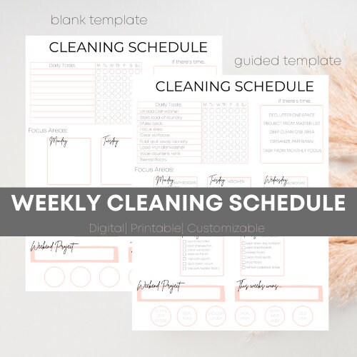 WEEKLY DAILY Printable Cleaning Schedule EDITABLE Cleaning Checklist ...