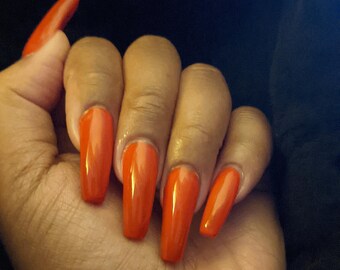Orange Coffin Nails Etsy Espana