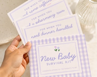 Kit di sopravvivenza per neomamme stampabile, porta biglietti regalo per baby shower, regalo per neogenitori, regalo post-parto, modello Canva modificabile