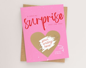 Surprise Scratch Off Card - Cute Birthday Gift Card, Pink Christmas Gift Certificate, Scratch to Reveal Valentine’s Day Card, Golden Ticket