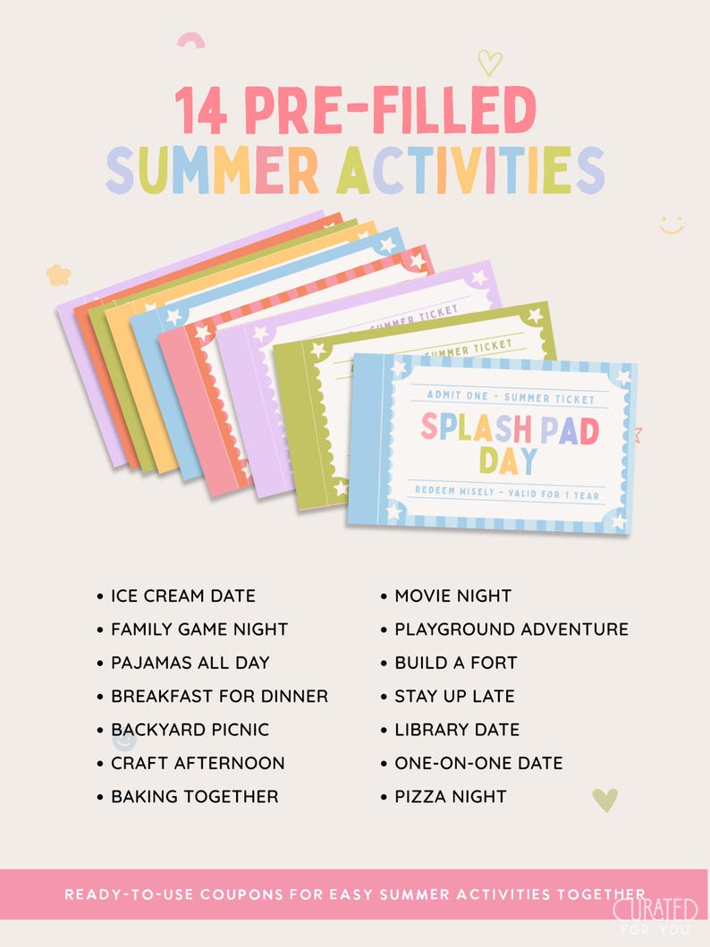 Personalized Summer Bucket List Coupons for Kids, Activity Coupon Book, Screen Free Summer Gift, Kids Boredom Buster image 9