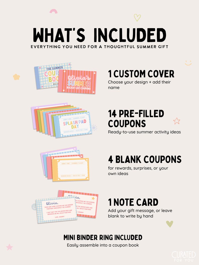 Personalized Summer Bucket List Coupons for Kids, Activity Coupon Book, Screen Free Summer Gift, Kids Boredom Buster image 3