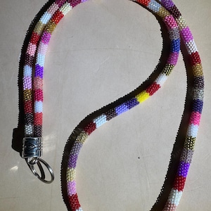Beaded peyote stitched lanyard-red tones