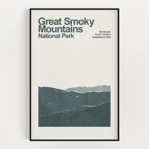 Great Smoky Mountains National Park Poster - Minimalist Wall Art - National Park Prints - Tennessee Poster - North Carolina Poster