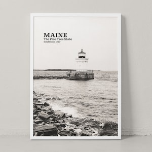 Maine Poster - Maine Print - Maine Wall Art - Maine Photography - Maine Travel Poster - Black and White - Travel Print