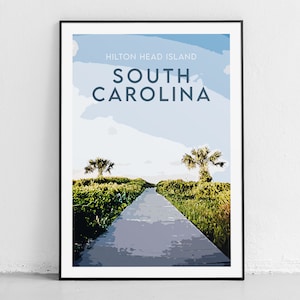 South Carolina Travel Print - Hilton Head Island - Original Illustration - Vintage Travel Poster - Modern Wall Art - Beach House Prints