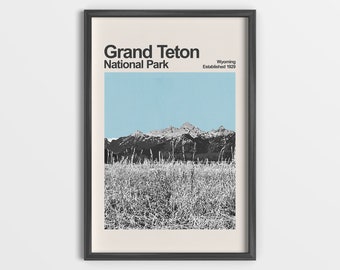 Grand Teton National Park - Mid-Century Travel Poster - Retro-Modern - National Park Poster - Minimalist Art Print - Wyoming Wall Art