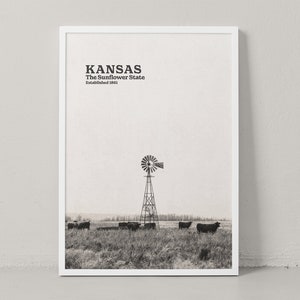 Kansas Poster - Kansas Print - Kansas Wall Art - Kansas Photography - Kansas Travel Poster - Black and White - Travel Print