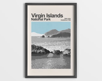 Virgin Islands National Park - Mid-Century Travel Poster - National Park Poster - Minimalist Art Print - USVI Poster - Virgin Islands Poster