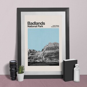 Badlands National Park Mid-Century Travel Poster National Park Poster Minimalist Art Print South Dakota Poster Badlands Poster image 5