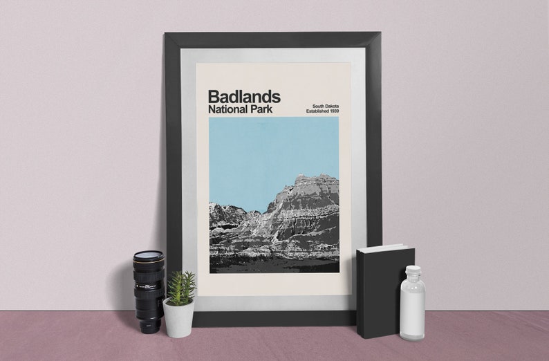 Badlands National Park Mid-Century Travel Poster National Park Poster Minimalist Art Print South Dakota Poster Badlands Poster image 5