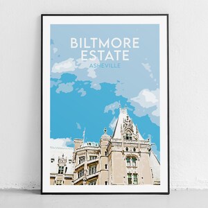 Biltmore Estate Travel Print - Asheville - North Carolina - Original Illustration - Vintage Travel Poster - Modern Wall Art
