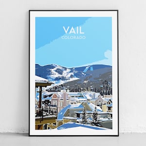 Vail Travel Print - Colorado - Original Illustration - Home Office Decor - Vintage Travel Poster - Modern Wall Art - Mountain House Decor