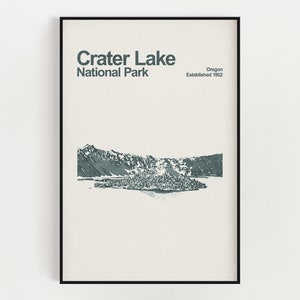 Crater Lake National Park Poster - Minimalist Wall Art - National Park Prints - Oregon Poster