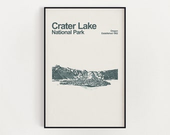 Crater Lake National Park Poster - Minimalist Wall Art - National Park Prints - Oregon Poster