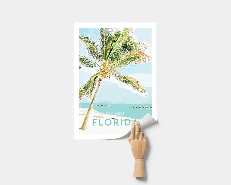 Florida Travel Print Key West Original Illustration Vintage Travel Poster Modern Wall Art image 8