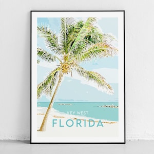 Florida Travel Print - Key West - Original Illustration - Vintage Travel Poster - Modern Wall Art