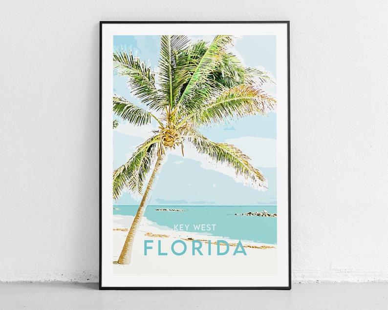 Florida Travel Print Key West Original Illustration Vintage Travel Poster Modern Wall Art image 1