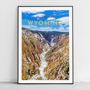 Wyoming Travel Print - Yellowstone - Original Illustration - Vintage Travel Poster - Modern Wall Art