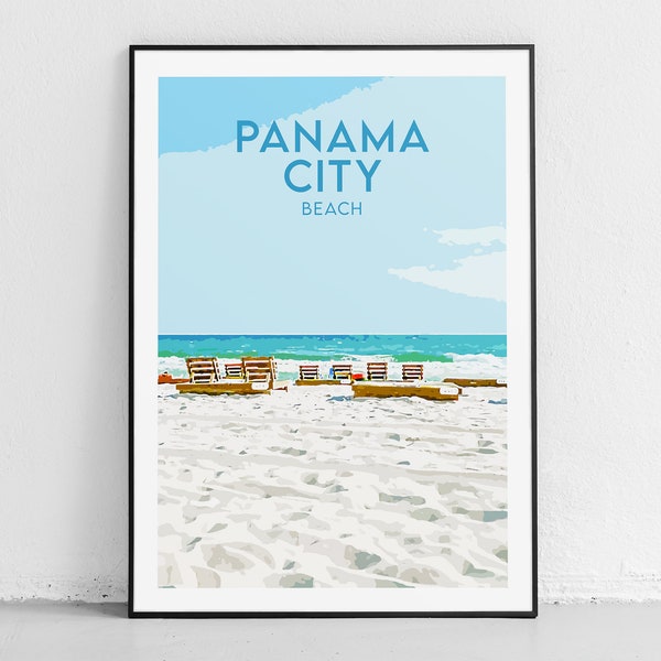 Panama City Beach Travel Print - Florida Gulf - Original Illustration - Travel Poster - Beach House Art - Coastal Home Decor