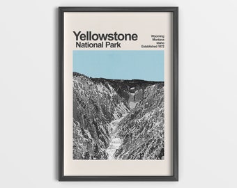 Yellowstone National Park - Mid-Century Travel Poster - National Park Poster - Minimalist Art Print - Wyoming Wall Art - Yellowstone Poster