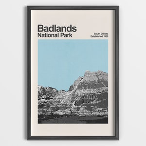 Badlands National Park Mid-Century Travel Poster National Park Poster Minimalist Art Print South Dakota Poster Badlands Poster image 1