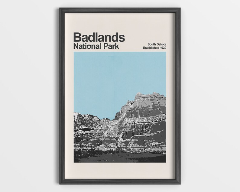 Badlands National Park Mid-Century Travel Poster National Park Poster Minimalist Art Print South Dakota Poster Badlands Poster image 1