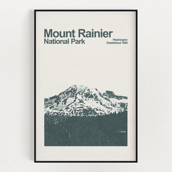 Mount Rainier National Park Poster - Minimalist Wall Art - National Park Prints - Washington Poster