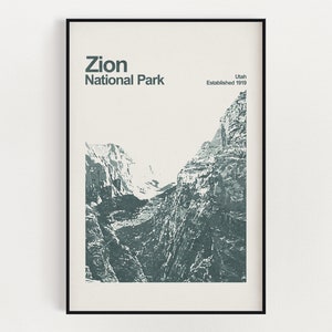 Zion National Park Poster - Minimalist Wall Art - National Park Prints - Utah Poster