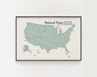 National Parks Map - National Park Checklist - All 63 National Parks - Boho Adventure Art