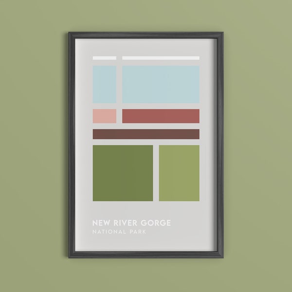 New River Gorge National Park - Mid Century Print - Abstract Travel Poster - National Park Poster - Minimalist Print - West Virginia Poster