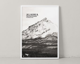 Alaska Poster - Alaska Print - Alaska Wall Art - Alaska Photography - Alaska Travel Poster - Black and White - Travel Print