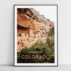 Colorado Travel Print - Mesa Verde - Original Illustration - Vintage Travel Poster - Modern Wall Art