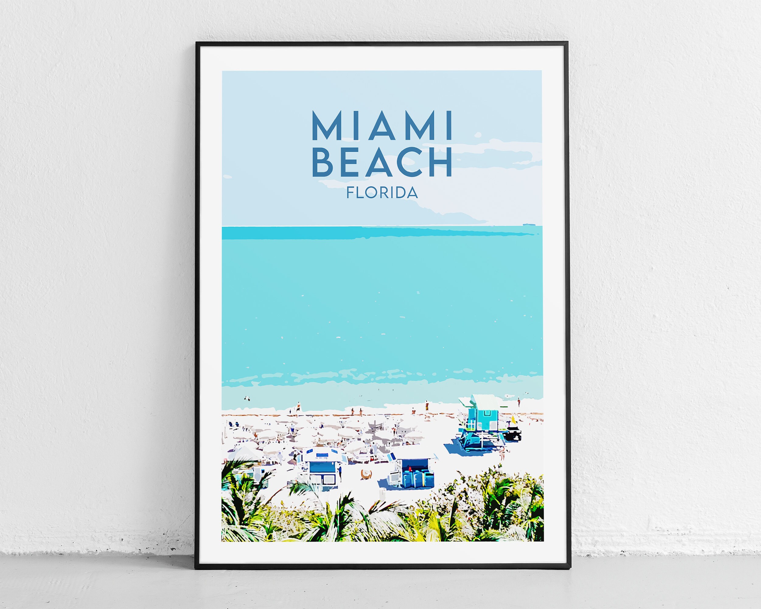 Miami Beach Print Beach Wall Art Miami Illustration Etsy