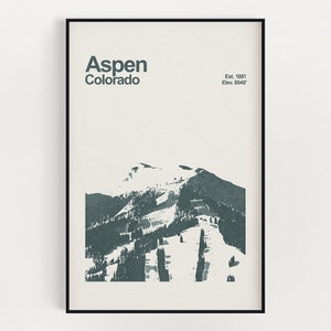 Aspen Colorado Poster - Minimalist Wall Art - Ski Colorado - Ski Resort Print