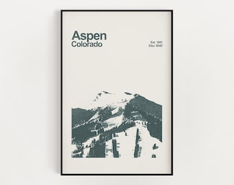 Aspen Colorado Poster - Minimalist Wall Art - Ski Colorado - Ski Resort Print