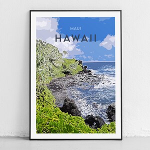 Hawaii Travel Print - Maui - Original Illustration - Vintage Travel Poster - Modern Wall Art