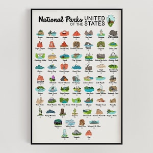 National Parks Checklist - Adventure Decor - All 63 National Parks - Vertical Poster - National Parks of the United States - Adventure Kids