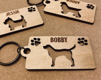 パーソナライズされた木製の犬用キーホルダー