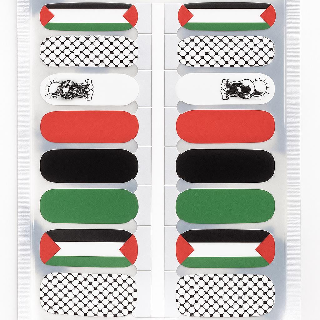 3x Palestinian Nail Polish Strips Flag, Keffiyeh and Handala Design Real Nail Polish Wraps for Manicure and Solidarity