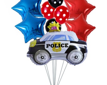 Law Enforcement Inspired Balloon Bouquet Large Shaped Police Car Balloon Polka Dot Latex Balloons