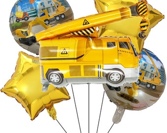 Wheeled Crane Construction Happy Birthday Balloon Bouquet Perfect for Construction-Themed Parties