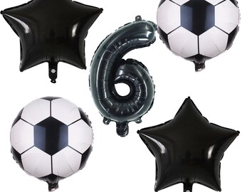 Soccer Sport Balloon Bouquet with Soccer Shaped Balloons, Black Star Balloons and Age Number Balloon Perfect for Soccer-Themed Parties