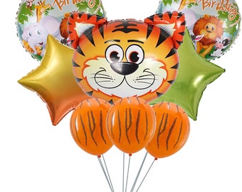 Tiger Balloon Bouquet Tiger Shaped Balloon Animal Theme Latex Balloons Animal Happy Birthday Foil Balloons Jungle Themed