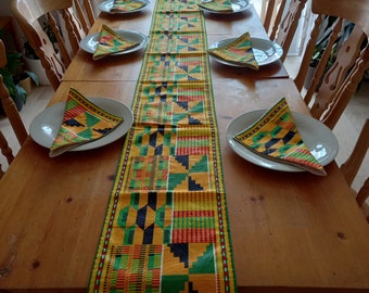 Handmade African fabric charity table runners with matching napkins HLMT