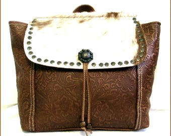 Myra Garnate canvas, leather & hair on hide backpack bag Myra Bags Backpack – My Villa Home Decor main image 4
