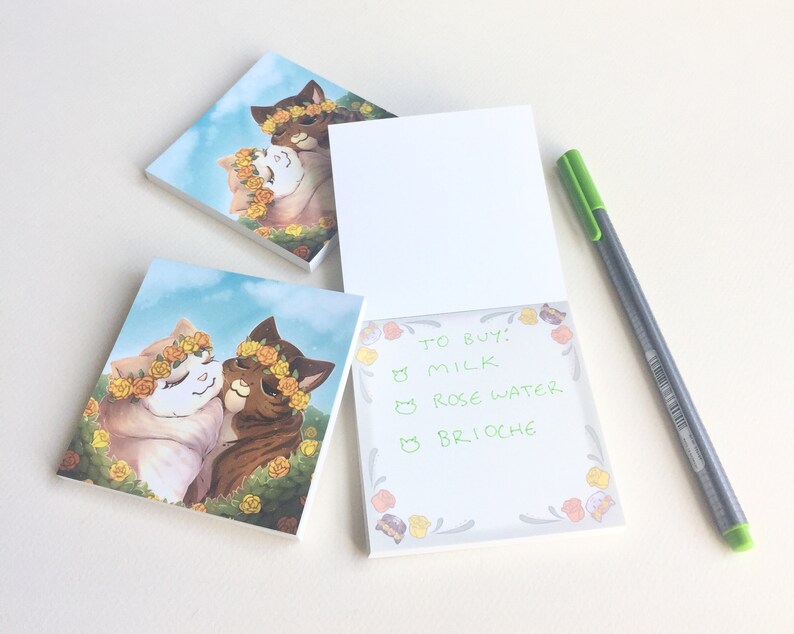 Cats and Flower Crowns Cute Memo Pad with Cover