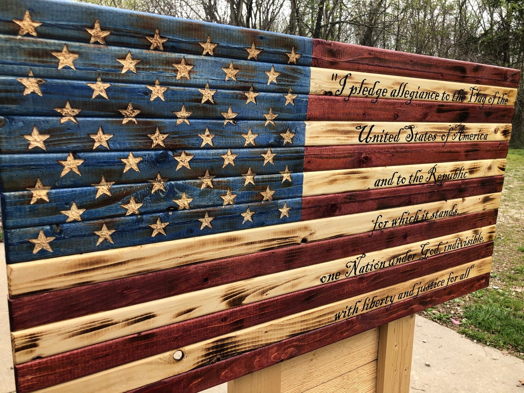Pledge of Allegiance Rustic Wooden American Flag Etsy