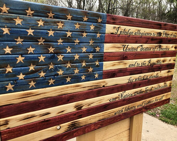 Featured listing image: Pledge of Allegiance Rustic Wooden American Flag