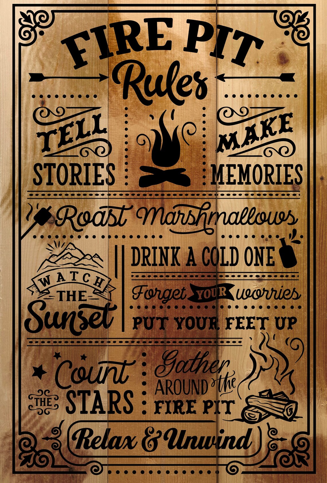 Fire Pit Rules Rustic Sign Etsy